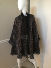 Oscar de la Renta Accessory Street VINTAGE Wool Black/Gray Tied Neck Cape O/S picture