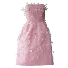 Oscar de la Renta Runway Women’s Strapless Feather Appliqué Cocktail Dress Pink picture
