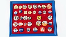 Vintage US Political Campaign Election Pinbacks Collection w/ Display Case picture