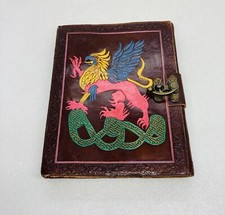 Very Rare Leather Bound Mythical Griffin Thick Art Paper Notebook Metal Latch 2B picture