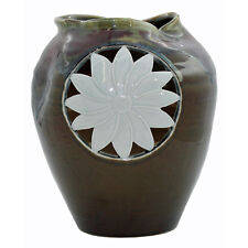 Modern Handmade Artistic Brown Red Gloss Vase With Sunflower Graphic Vase n376 picture