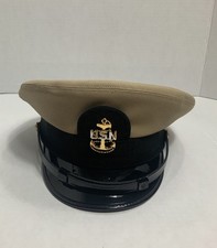 Vintage US Navy Chief Petty Officer CPO Combination Cap Hat Bancroft Khaki 7 1/8 picture