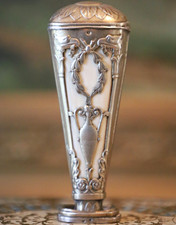 Antique FRENCH Ornate Metal Wax Seal Stamp Handle Monogram, Vase, Wreath, Eagle picture