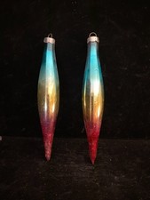 S/2 Vintage Mercury Glass Teardrop Christmas Ornaments West Germany 1950's picture