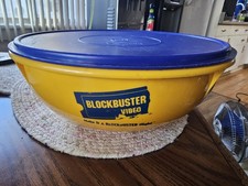 VTG 90s Blockbuster Video Tupperware Yellow Popcorn Bowl With Lid BIG 12 Inch picture