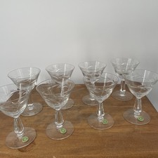 Set of 8 VTG 30s Seneca Etched Crystal Sherbet Glasses Fern Wheat Pattern Labels picture