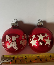 Lot of Two SHINY BRITE Bright Red Stenciled Handblown Mercury Glass Ornaments picture