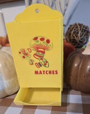 Vintage Yellow MUSHROOM Match Box Hard Plastic Wall Holder Retro 70s Mushrooms  picture