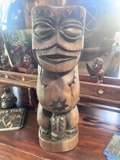 New 11.5” Tall Traditional Tongan Style Monkey Pod Wood Tiki bar Decor Oceanic picture