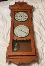 Rare Giant Antique New Haven 30 Day, Double Dial Regulator Calendar Clock Vtg picture