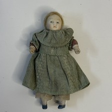 Antique Dressed Doll Girl w/ Realistic Hair Ceramic Bisque Body 4.5
