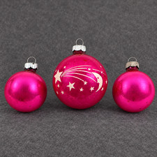 3 vintage Shiny Brite Pink Ornaments Moon Stars Saturn + 2 plain small MCM lot picture