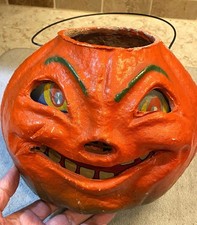Vtg 1940s Pulp Paper Mache Halloween Jack O Lantern JOL w/Paper Insert  7.25