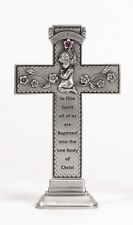Baby's Baptism Standing Pewter Cross with Praying Girl Home Decor, 6 Inch picture
