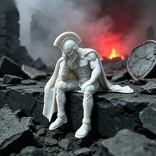 Ancient Greek Style Thinking Spartan Warrior Figurine 3D‑Printed Sitting Helmet  picture