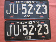 Original 1942 Michigan License Plate Set Pair  , # JU-52-23 picture