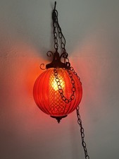 Vintage Red Glass Swag Lamp MCM Chain MOD 1960s Retro Bohemian picture