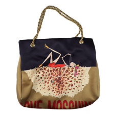 Moschino Handbag Purse Graphic Wine Chain Handles Tote picture