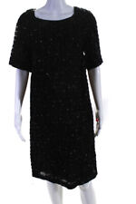 Dries Van Noten Womens Silk Blend Metallic Textured Dress Black Size 40 picture