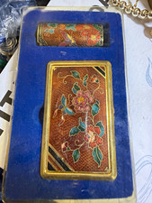 Vintage Floral Metal Tobacco cigarette Case w/ Matching BIC lighter Holder picture