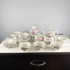 USSR Lomonosov 22kt Gold Trim Porcelain Tea Set Rare Floral Pattern 26 pieces picture