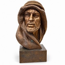 Tom Clark King David Signed Solid Bronze Bust Sculpture with Bronze Base 19” picture