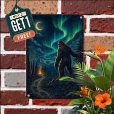 Bigfoot In Night Forest Poster Moonlit Silhouette Metal Tin Wall Sign Art picture