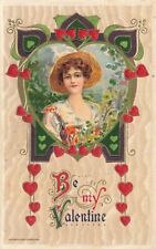 c1910 John Winsch Schmucker Lovely Woman Hearts Embossed Valentines Day P408 picture