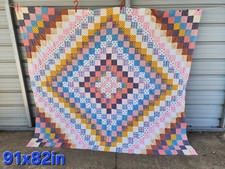 Vintage Amish Made Quilt Topper Handmade Used 91x82in Vivid Color picture
