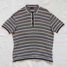 Missoni Knit Polo Shirt 54 XL Red Gray Yellow Zigzag Wave Striped Vintage 90s picture