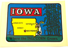 c1950s Window Sticker Decal Iowa Tall Corn Farmer Des Moines picture