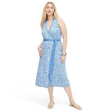Women's Collared Sleeveless Sea Twig Blue Sweaterknit Midi Wrap Dress - DVF picture