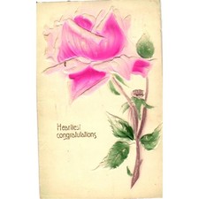 Vintage 1910 Embossed Postcard Pink Rose Heartiest Congratulations Germany Iowa picture