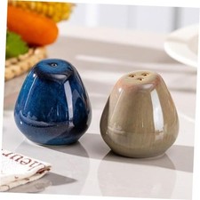 Ceramic Salt and Pepper Shakers Set of 2, 2oz Farmhouse Style, Blue and Brown picture