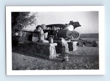 Old Vintage Photo SHIRTLESS MAN WOMEN CLASSIC CAR PICNIC TABLE CAMPING PIC picture