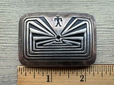 Tohono O'Ohdam Pima Man-In-The-Maze Design Sterling Silver Belt Buckle W/Belt 37 picture