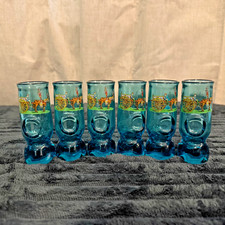 Vintage Italian Blue Shot Glass Set of 6 Horse Cart Design Made in Italy picture