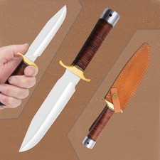 2xHandmade D2 Tool Steel Hunting Bowie Knife – Custom with Leather Sheath/BOP012 picture