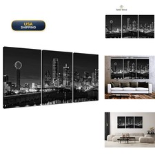 NAN Wind 3 Pcs Dallas Skyline Black & White Canvas Art Giclee Framed picture