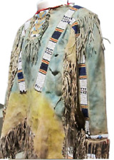 Old American Style Handmade Dakota Beaded Buckskin Hide Powwow War Shirt PWP136 picture
