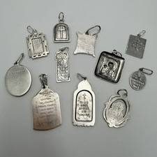 Lot 11 Sterling Silver 925 Christian Religious Pendants Medals 30g Vintage picture