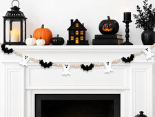 Halloween Decor Pre-Assembled Wooden Ghosts Bats Beads Garland 5.7FT picture