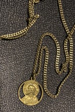Vintage Necklace Medal Pendant Sacred Heart Jesus Religious Christian 24” Chain picture