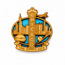 Chicago The Windy City Wood Carved Refrigerator Magnet Souvenir picture