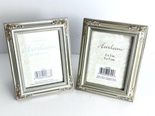 Set Of 2 - Heirloom Picture Frames 2x3” Metal With Roses picture