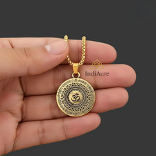 Om Pendant Necklace Mahamrityunjay Mantra Brass Locket for Men Women Spiritual picture