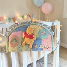 Vint Disney 3D Winnie Pooh Quilted Crib Headboard Pastel Patchwork Blue Gingham  picture