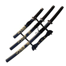 3Pc Black Katana & Gold Dragon Design Japanese Samurai Sword Set Ninja Style wi picture