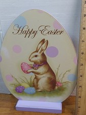 Wooden HAPPY EASTER  Egg Shaped Sign Decoration 9.5