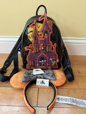 NWT Disney Park Minnie Ears Loungefly Mini Backpack Halloween Glow Set FAST SHIP picture